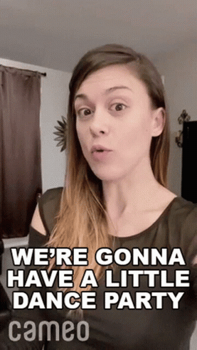 Woman In Black Dress Says Little Dance Party GIF