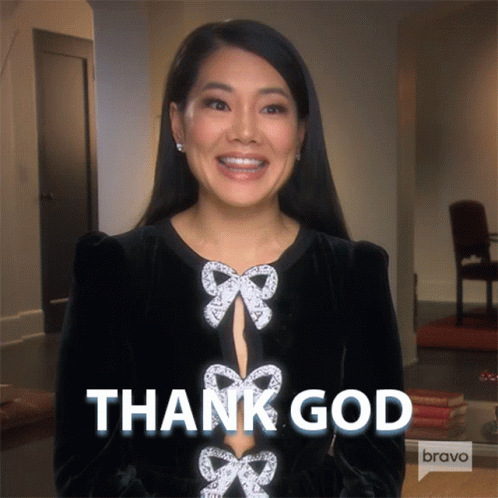Woman In Black Dress Smiling Thank God GIF