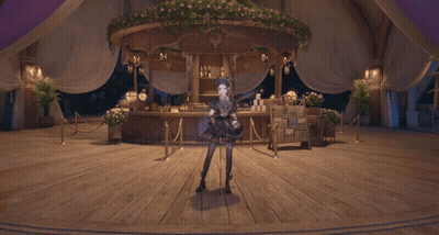 Woman In Black Dress Standing Under Flowers GIF
