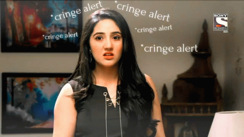 Woman In Black Dress Surrounded By Cringe Words GIF