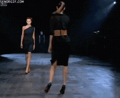 Woman In Black Dress Walking Runway Senorgif
