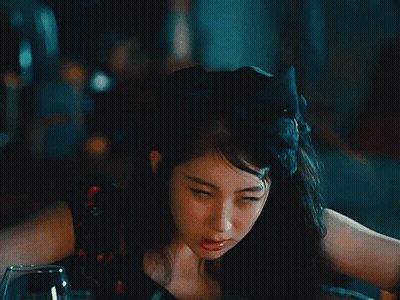 Woman In Black Dress With Red Cherries And Go Sign GIF
