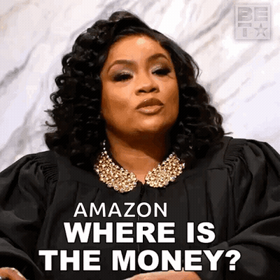 Woman In Black Gown Asking Where Is The Money On Amazon GIF