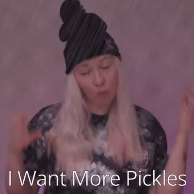 Woman In Black Hat And Tie-Dye Shirt Says I Want More Pickles GIF