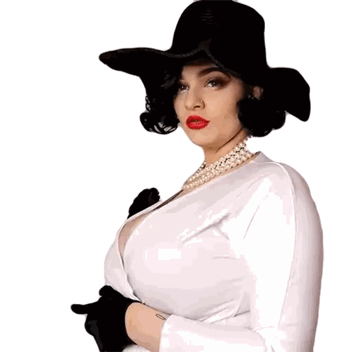 Woman In Black Hat And White Dress Sticker