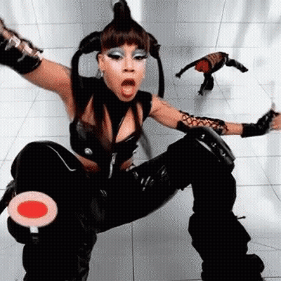 Woman In Black Kneeling With Arms Outstretched Red Circle On Knee GIF