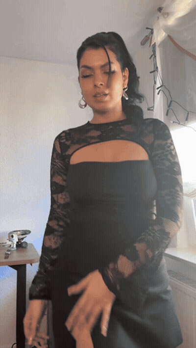 Woman In Black Lace Top Dancing GIF