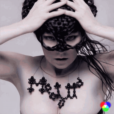 Woman In Black Mask With Necklace Saying A GIF
