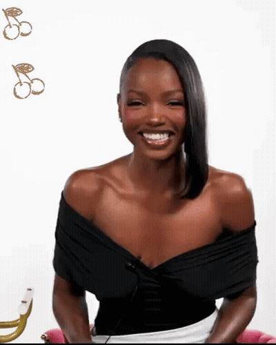 Woman In Black Off The Shoulder Top Smiling GIF