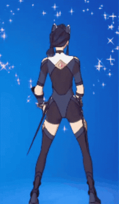 Woman In Black Outfit Dancing On Blue Background GIF