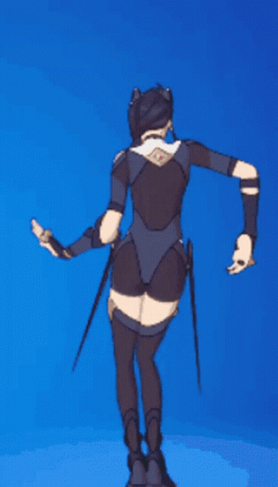 Woman In Black Outfit Dancing On Blue Background GIF