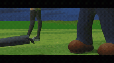 Woman In Black Robe Holding Man In Red Shirt GIF