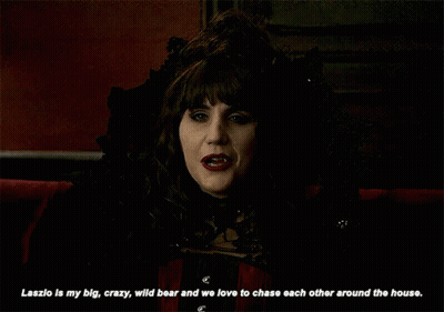 Woman in Black Saying Laszlo Big Crazy Wild Bear