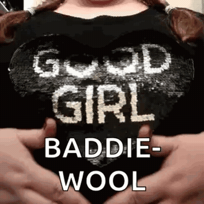 Woman In Black Shirt Good Girl Baddie Wool Holding Breasts GIF