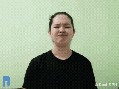 Woman In Black Shirt Making Funny Face With Deaf-E Ph Logo GIF