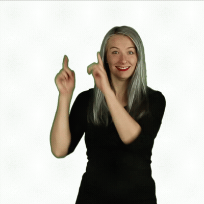 Woman In Black Shirt Pointing Up GIF