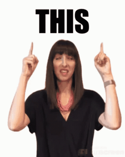 Woman In Black Shirt Pointing Up Saying This GIF