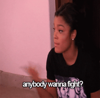 Woman In Black Shirt Says Anybody Wanna Fight GIF