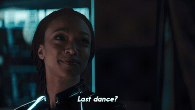 Woman In Black Suit Says Last Dance GIF