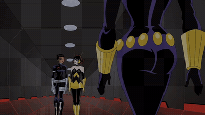 Woman In Black Suit With Yellow X GIF
