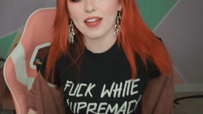 Woman In Black T-Shirt Saying Fuck White Supremacy GIF