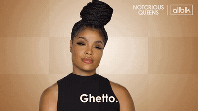 Woman In Black Top Saying Ghetto GIF