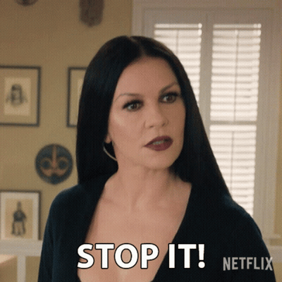 Woman In Black Top Saying Stop It GIF