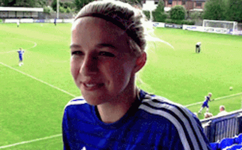 Woman In Blue Adidas Shirt At Soccer Field GIF