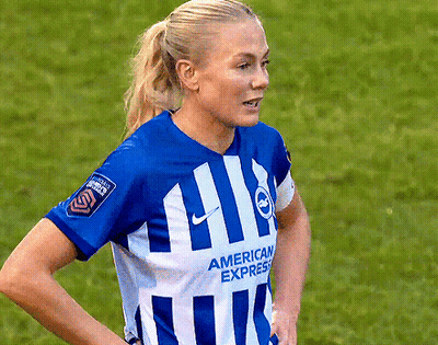 Woman In Blue And White American Express Shirt GIF