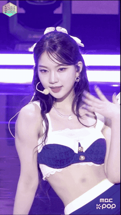 Woman In Blue And White Bra On Stage With MBC K-Pop GIF