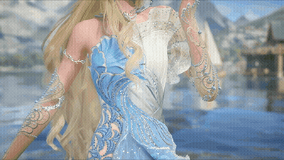 Woman In Blue And White Dress By Lake GIF