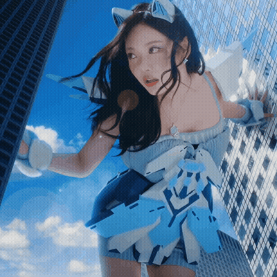Woman In Blue And White Dress By Skyscraper GIF