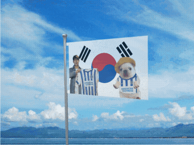 Woman In Blue And White Striped American Express Jersey Smiling GIF