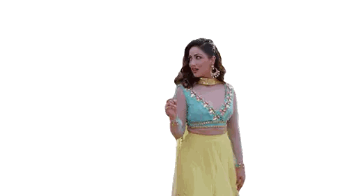 Woman In Blue And Yellow Dress With Earrings Sticker