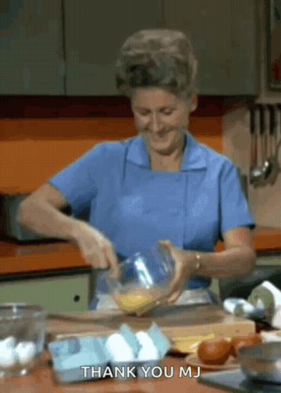 Woman In Blue Apron Mixing Eggs Saying Thank You Mj GIF