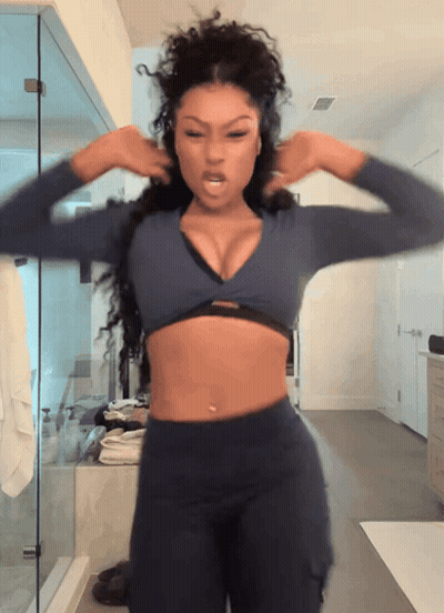 Woman In Blue Crop Top GIF