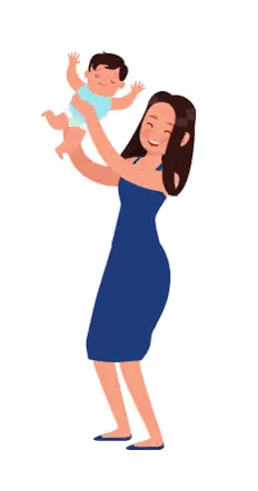Woman In Blue Dress Holding Baby Up Sticker