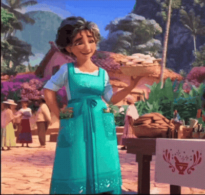 Woman In Blue Dress Holding Basket Of Food GIF