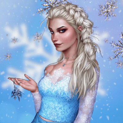 Woman In Blue Dress Holding Snowflake GIF