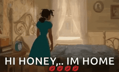 Woman In Blue Dress In Bedroom With Bed And Window GIF