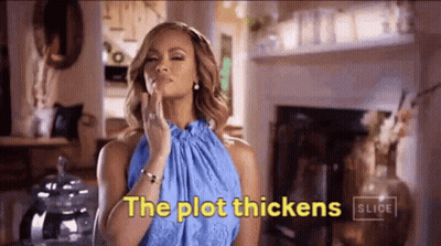 Woman In Blue Dress Saying The Plot Thickens GIF