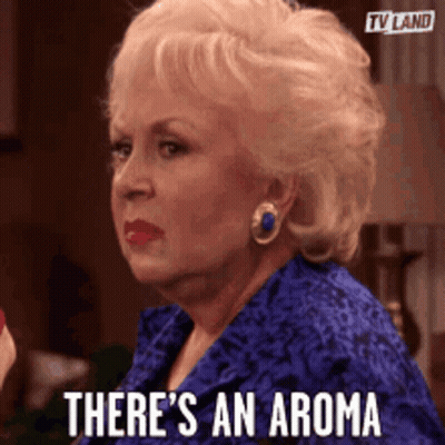Woman In Blue Dress Saying There Is An Aroma GIF
