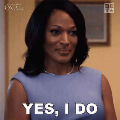 Woman In Blue Dress Saying Yes I Do GIF