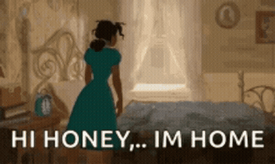 Woman In Blue Dress Says Hi Honey Im Home GIF