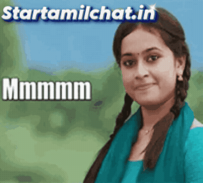 Woman In Blue Dress Smiling At Startamilchat Sign GIF