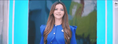 Woman In Blue Dress Standing GIF