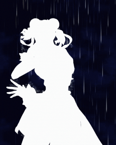 Woman In Blue Dress Standing In Rain With Fist Up GIF
