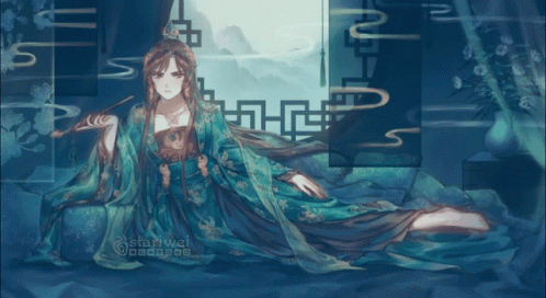 Woman In Blue Dress Stariwel Painting GIF