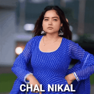Woman In Blue Dress With Chal Nikal GIF