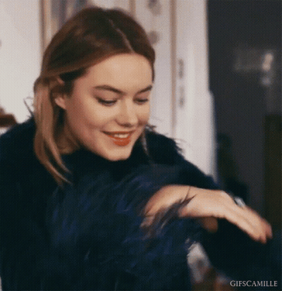 Woman In Blue Fur Coat Smiling GIF